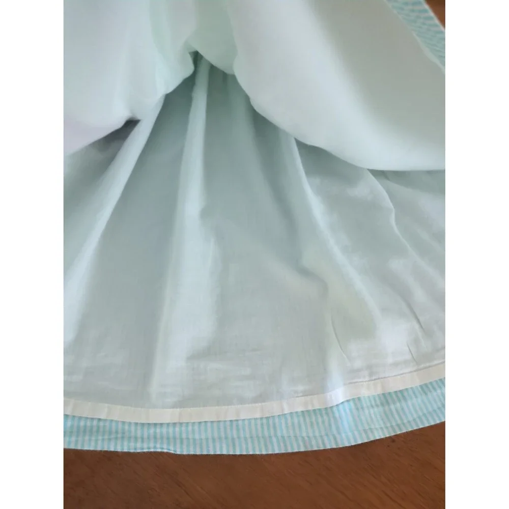 Mini Boden Girls Fun Appliqué Sun Dress Aqua Blue Ticking Parrot size 7/8 GUC